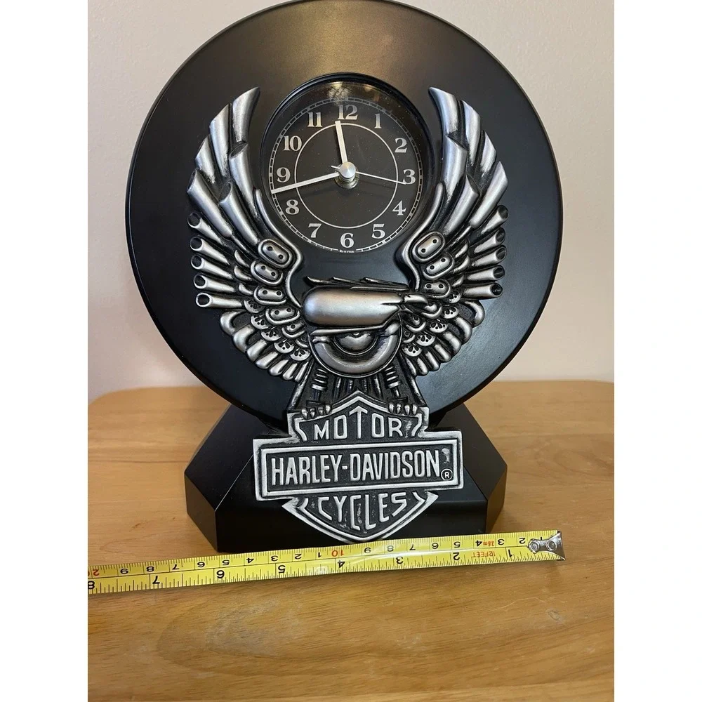 HARLEY DAVIDSON DESK CLOCK BLACK EAGLE FRAME 2003 MANTEL WORKS